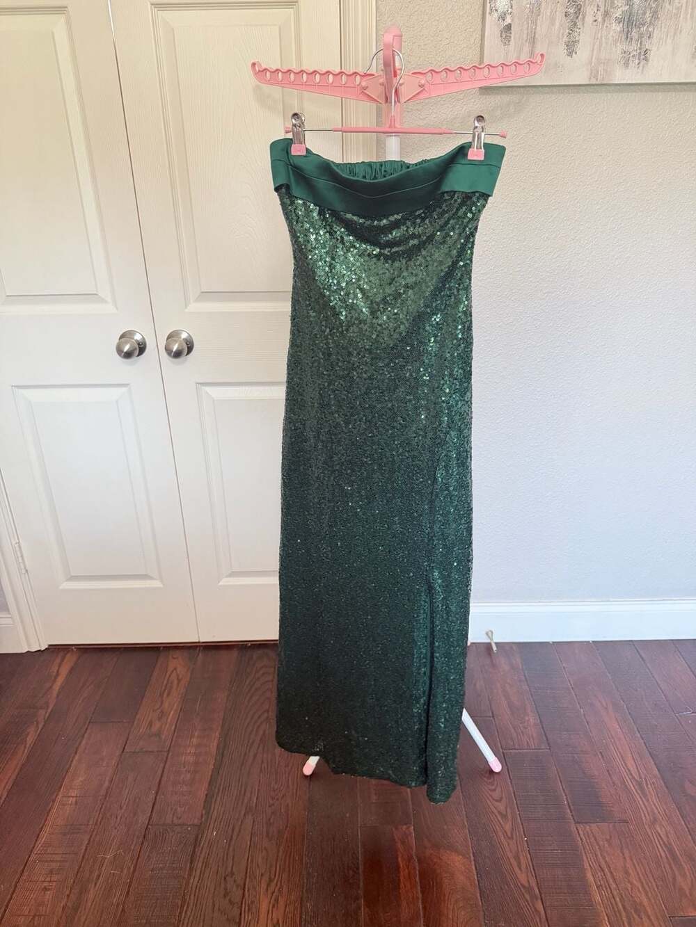 Altar'd State Strapless Sequin Maxi Dress in Hunter Green
